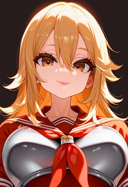 (masterpiece:1.2, best quality), (finely detailed eyes: 1.2) (ultra-detailed, hires), (detailed face, detailed eyes), (best illumination), detailed glow, high contrast, looking at viewer, solo, smile, closed mouth, 1girl, huge breasts, wide hips, thick thighs, centurii-chan, blond hair, brown eyes, hair between eyes, medium hair, fluffy hair, bangs, armor, ((breastplate)), dress, neckerchief, red neckerchief, red dress, short dress, short sleeves, pink lips, skindentation, no background, empty background, (((face shot))), (masterpiece, best quality, very aesthetic, absurdres), (ultra detailed perfect piece:1.2), illustration, masterpiece, (extremely detailed CG 8k), (very fine 8K CG), <lora:add-detail-xl:-1>