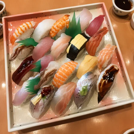 best quality, ultra-detailed,
nigiriL, sushi, food focus, food, still life, plate, realistic, photo background,
<lora:sushi_SDXL_V2:1>