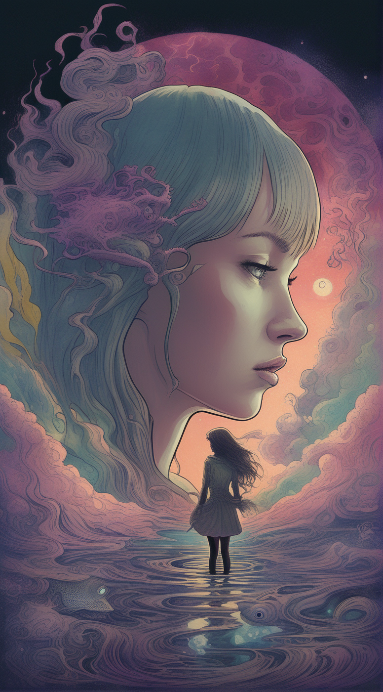 drawix4 girl dark and mysterious world unfolds, enigmatic dreamscape surrealistic <lora:drawix4:1>