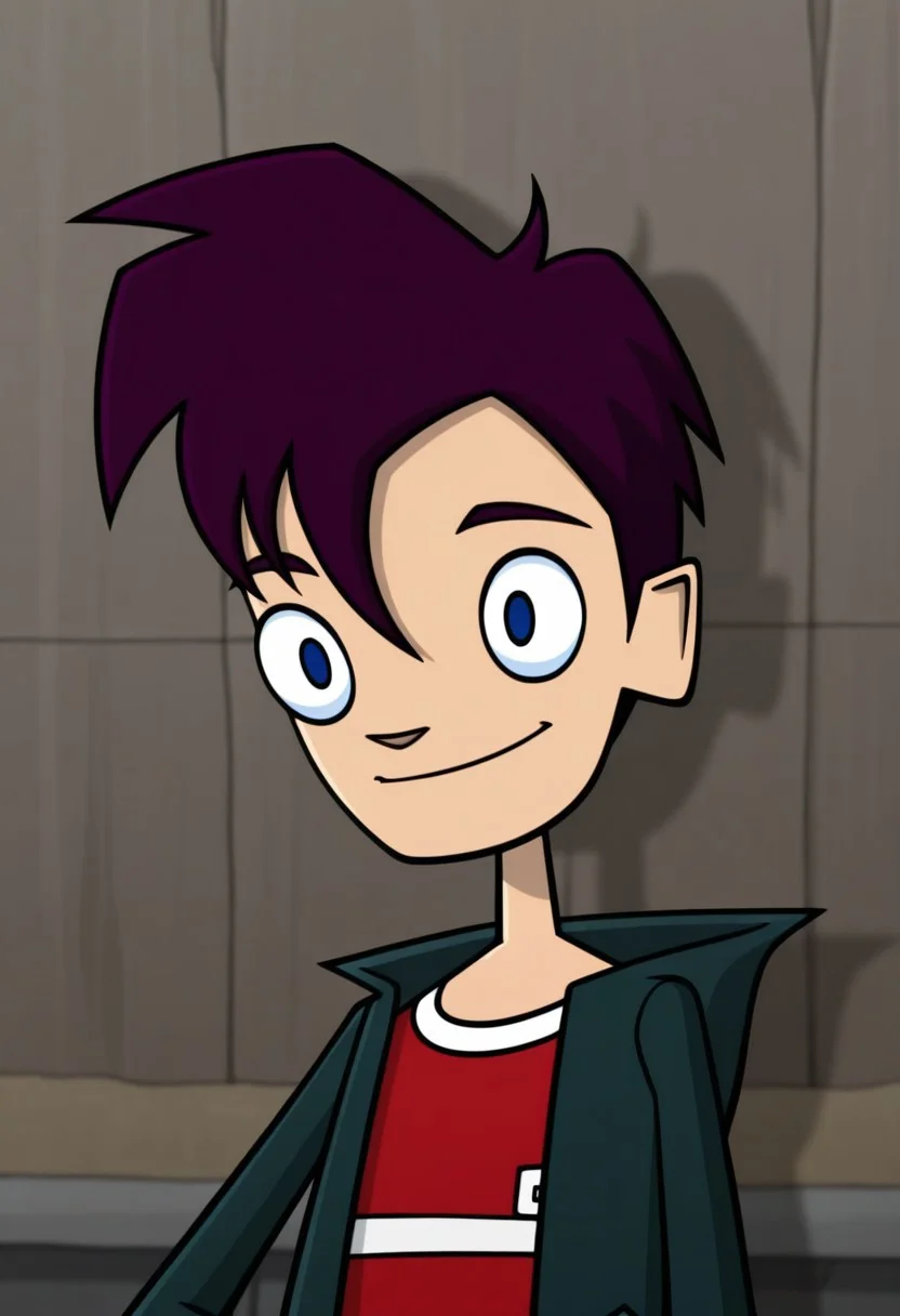 masterpiece,best quality,amazing quality,
RandyCunningham, 1boy, male focus, solo, blue eyes, purple hair, shirt, red shirt, jacket, green jacket, open jacket, outdoor, smile, portrait,