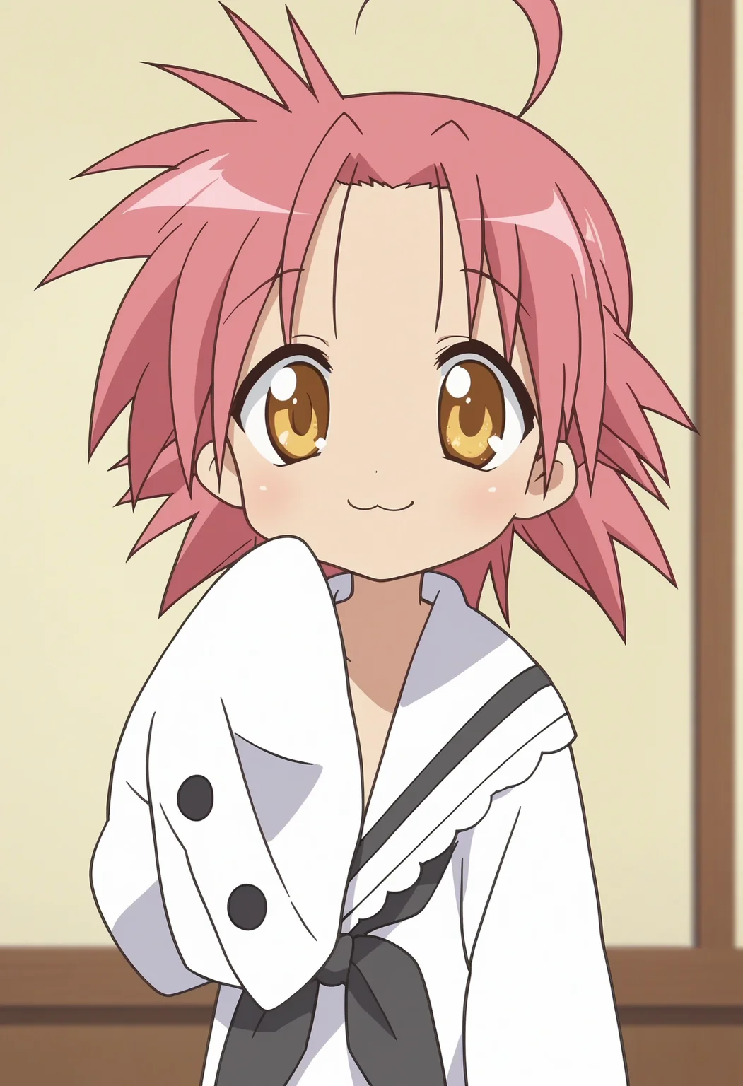score_9, score_8_up, score_7_up, score_6_up, score_5_up, score_4_up , anime coloring ,BREAK source_anime, anime,screencap,
1girl, solo, lsakira, school uniform, sleeves past wrists, sleeves past fingers, oversized clothes, <lora:PonyXL LS Akira V1:1>
indoors,upper body,
smile, cheerful, looking at viewer,