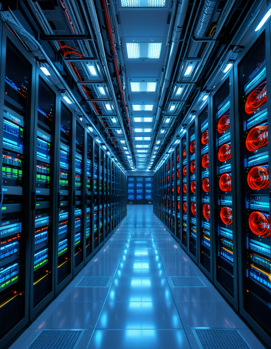 A high-security server room with dim, cold blue lighting and rows of towering black server racks filled with blinking LED indicators. The air is sterile, with a faint hum of cooling fans and the soft beeping of data transfers. Thick, reinforced cables snake across the floor, connecting the machines to a central security terminal displaying encrypted code on multiple high-resolution monitors. The walls are lined with biometric scanners, surveillance cameras, and warning signs indicating "Restricted Access" and "Cyber Threat Level: High." A red emergency light subtly glows in the background, casting a sense of urgency. The atmosphere is ultra-modern and highly secure, evoking the feeling of a top-secret data vault or cyber warfare control center.
<lora:SDXLFaeTastic2400:0.4> <lora:extremely_detailed:0.4> extremely detailed, <lora:high-security_s3rv3r_r00m:1>,high-security s3rv3r r00m, Masterpiece,best quality,hi res,8k,hi res,8k,award winning,(sharp focus, intricate, highly detailed),