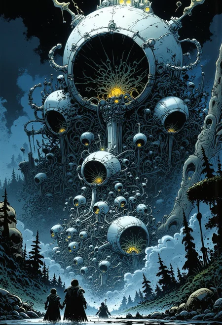 A hyper-detailed, mythic dark fantasy vision unveils a sprawling city built within the colossal, skeletal remains of a fallen Titan, its massive ribcage forming an immense cathedral-like enclosure. The bones, weathered by time, shimmer with veins of molten silver, feeding the strange technology that keeps the city alive. The inhabitants, cloaked figures with luminous glyphs etched into their skin, move with purpose, tending to the ancient machinery that hums beneath the Titan’s spine. At the city’s heart, an enormous, still-beating heart of petrified stone pulses with an eerie, rhythmic thrum, sending slow, thunderous echoes across the silent valley. The Titan’s skull, partially buried in the mountainside, remains open-mouthed, its empty sockets gazing skyward as if longing for something lost. Deep beneath the city, a hidden chamber stirs, its doors carved with warnings in languages long forgotten. The Titan is not as dead as it seems.