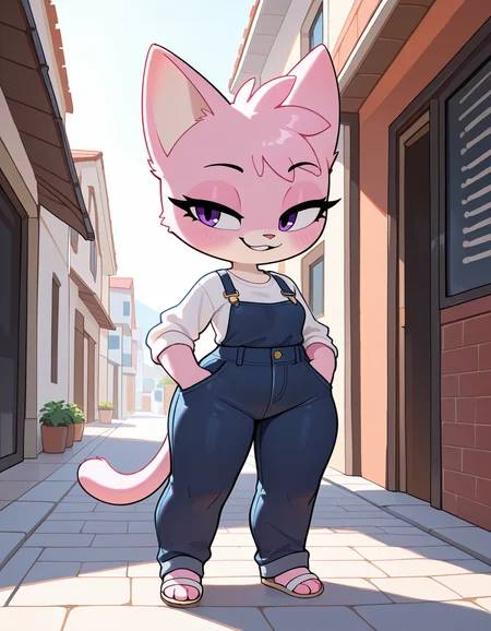 masterpiece, best quality, very aesthetic, absurdres,
outdoors, casual,
full body, standing, posing,
seductive smile, parted lips, long eyelashes,
<lora:Jana_v01_NAIXL:1>
J4n4,1girl,solo,furry,furry female,cat girl,cat ears,purple eyes,animal nose,body fur,two-tone fur,pink fur,white fur,cat tail,