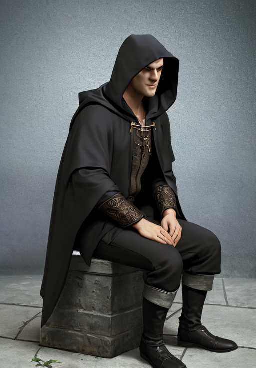 1man, sfw, <lora:Altmer-Male:0.8>, Altmer-Male, 1man, solo, sitting, black robe, hood up,, (masterpiece, best quality, absurdres, detailed, ultra-detailed:1.3), charming, (trending on CGSociety, trending on pixiv, contest winner:1.3)