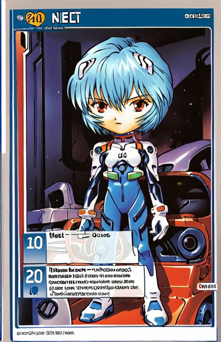 score_9, score_8_up, score_7_up, <lora:Maplestory_iTCG:1> maplestory_itcg, (card (medium)),full body, chibi, solo, 1girl, solo, english text, (blue border:1), straight border, ayanami_rei, neon_genesis_evangelion, 1girl, blue_hair, red_eyes, plugsuit, <lora:Sadamoto Yoshiyuki_XL_PONY:1>