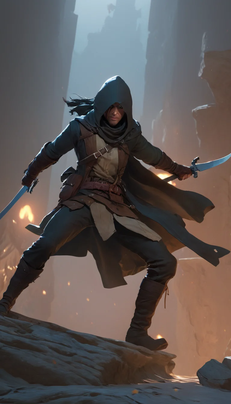 Cinematic scene, hero view, hyperdetailed picture of a fantasy rogue, action pose, detailed background, masterpiece, best quality, high quality, highres, absurdres, vivid <lora:pastel_xl_v2:2>