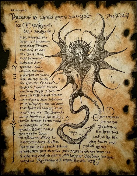 <lora:the_forbidden_book_v10_1500:1>, ncrnmcn, A weathered, scorched parchment describes the Ritual of the Serpent's Wrath