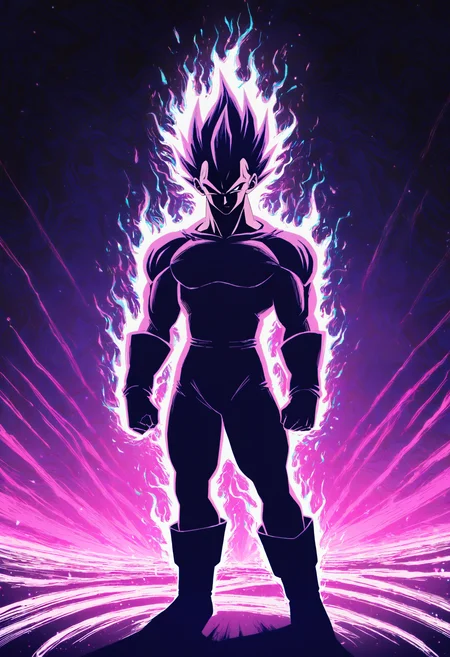 masterpiece, best quality, newest, absurdres, highres,
vegeta, distinct aura, wild abstract background, jaggy lines, shadows, pink and blues, ultraviolet light, light particles