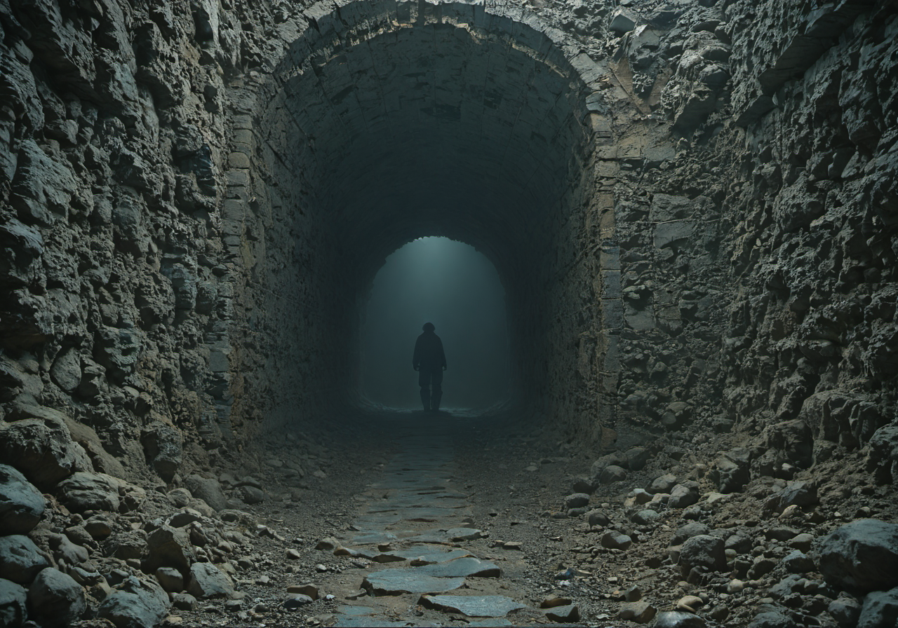 The abyss looked back at him and became even more abyssal, detailxl, dark, chiaroscuro, low-key, HDR, canon50, 8K, hyper realistic, dramatic, cinematic lighting, far away shot, dynamic lighting, highly detailed, epic