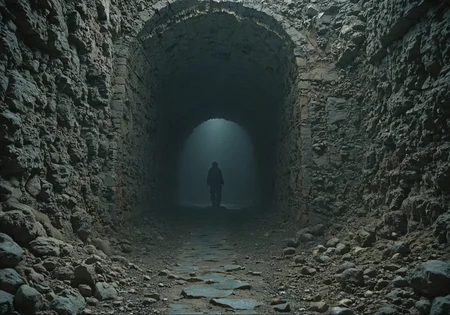 The abyss looked back at him and became even more abyssal, detailxl, dark, chiaroscuro, low-key, HDR, canon50, 8K, hyper realistic, dramatic, cinematic lighting, far away shot, dynamic lighting, highly detailed, epic