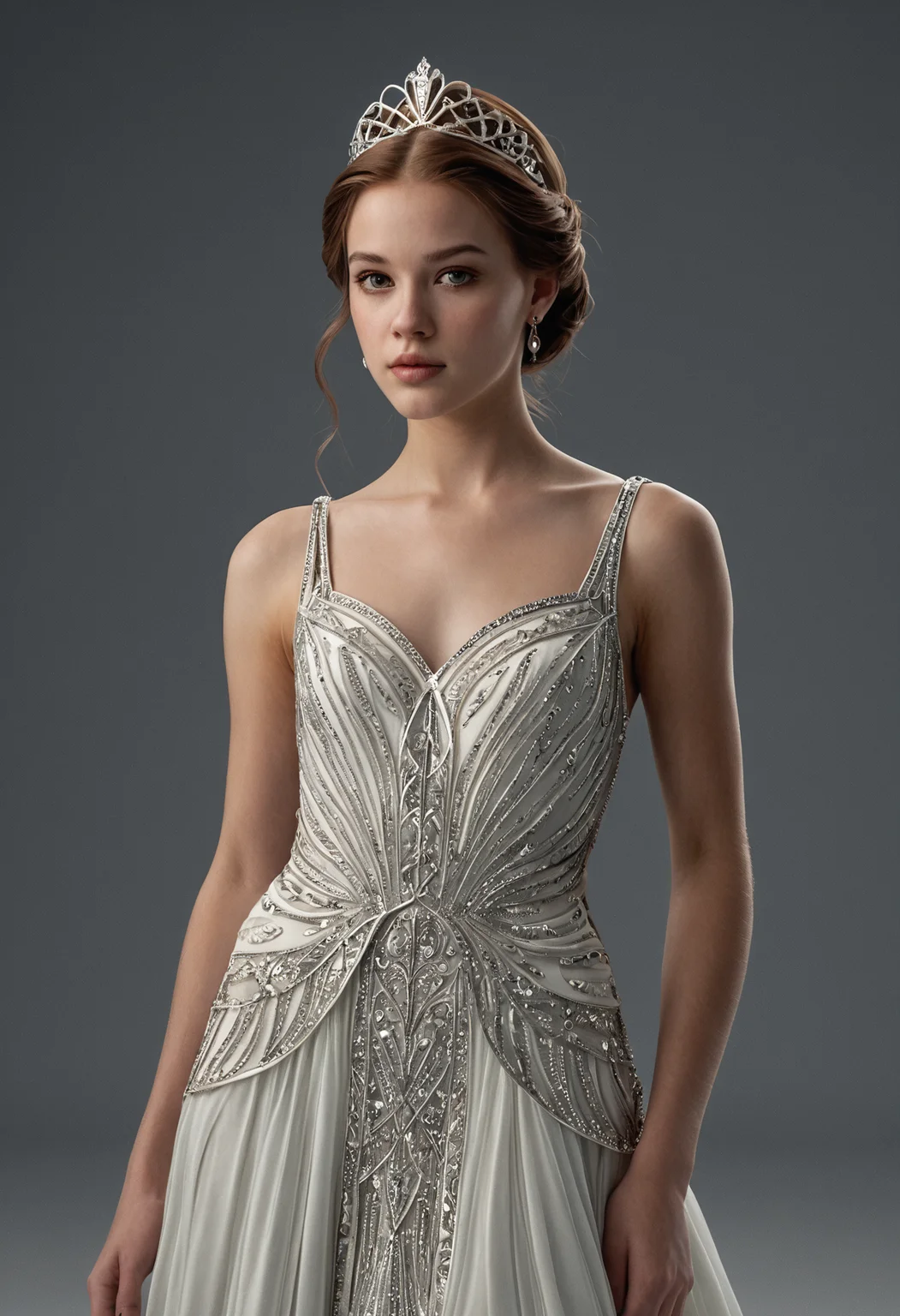 professional 3d model Charlie Bowater princess,a young woman,1girl,<lora:Alexander McQueen-art deco:1>,Alexander McQueen art deco, . octane render, highly detailed, volumetric, dramatic lighting