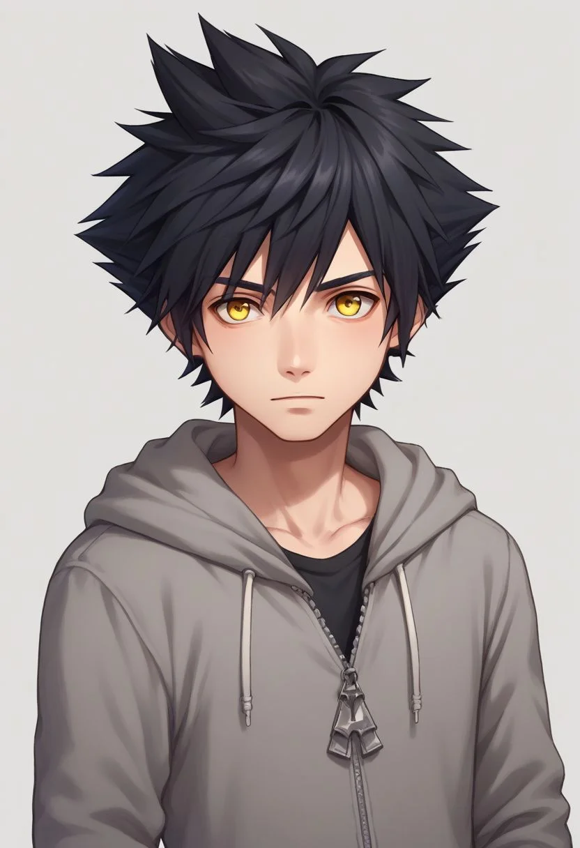 score_9, score_8_up, source_anime, highly detailed, 1boy, solo, male_focus,
vanitas, solo, 1boy, male focus, spiked hair, black hair, yellow eyes, hoodie, pants, shoes, upper body,