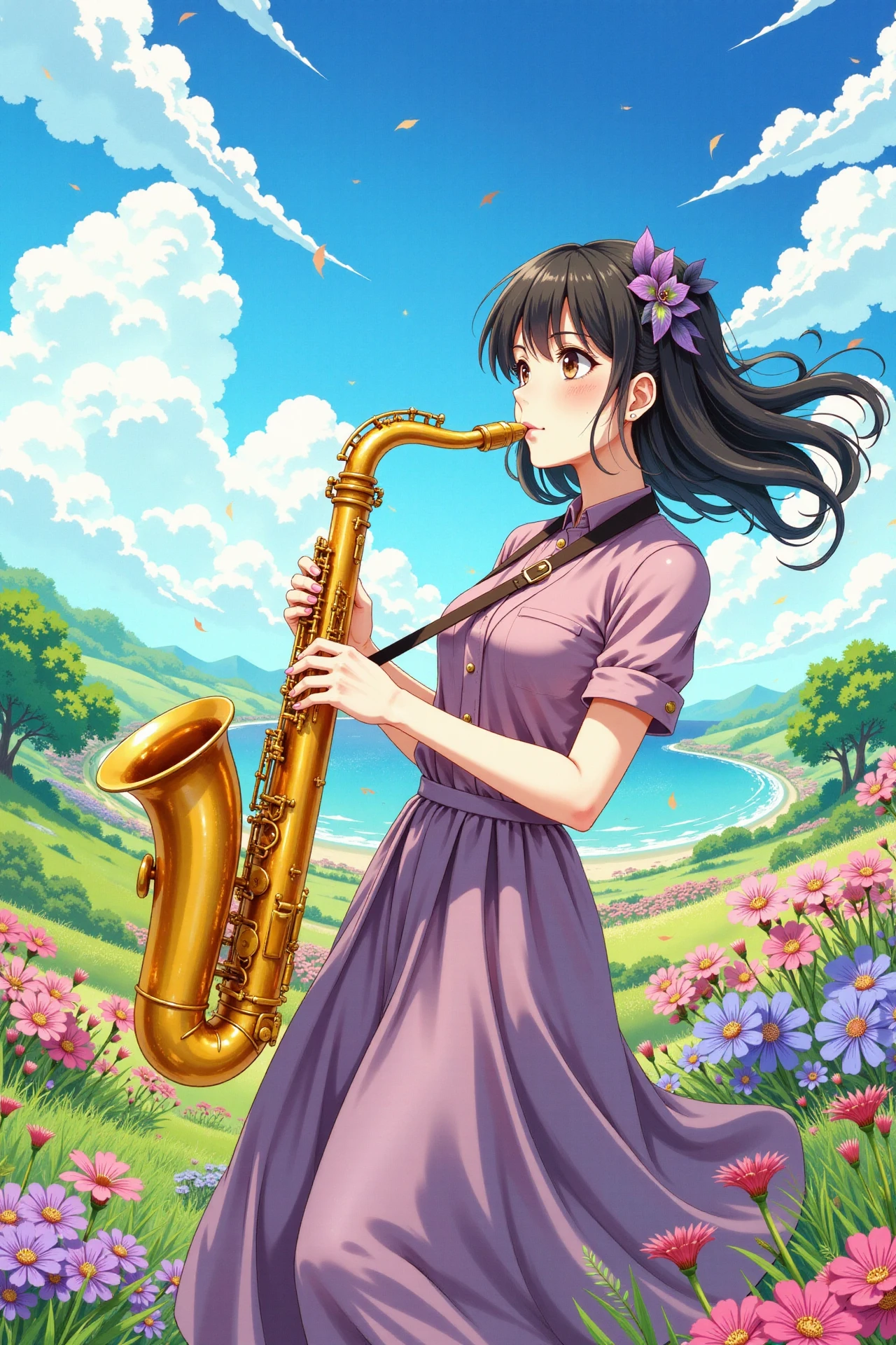 playing saxo beautiful  anime landscape, wind, woman, very intricate, very detailed, sharp, bright, colorful, <lora:Hand v2:0.5> <lora:Anti-Blur:1><lora:Insane Detail Slider:0.25>  <lora:flux.1_lora_flyway_Epic-detail_v2:0.3> <lora:fluxenhancer:0.25> <lora:ROWER:0.6> <lora:watercolor_anime:0.8> watercolor anime style