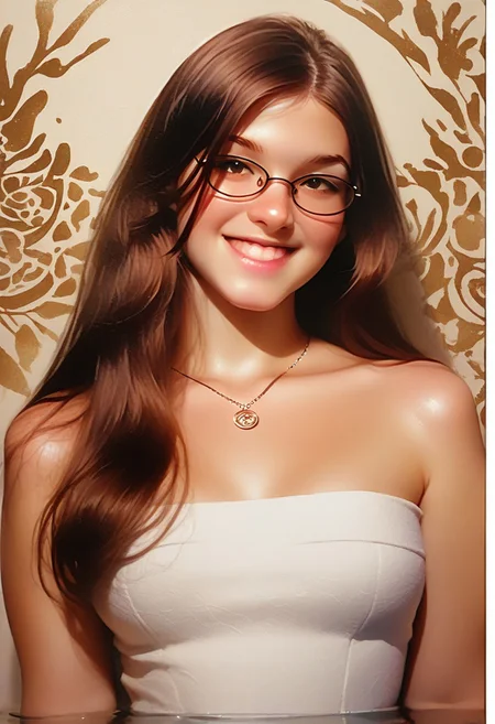 score_9, score_8_up, score_7_up, score_6_up, source_cartoon, 1girl, female, solo, femenine, petite, lean, pale skin, thick nerdy glasses, eyelids brown, brown eyes, soaking wet, long hair, brown hair, smile, diaphonous white dress, bronze necklace, medium breasts, female focus, official style, close up, perfect anatomy, perfect face, standing, abstract beauty, beautiful, centered, looking at the camera, approaching perfection, dynamic, moonlight, highly detailed, watercolor painting, artstation, concept art, smooth, sharp focus, illustration, portrait