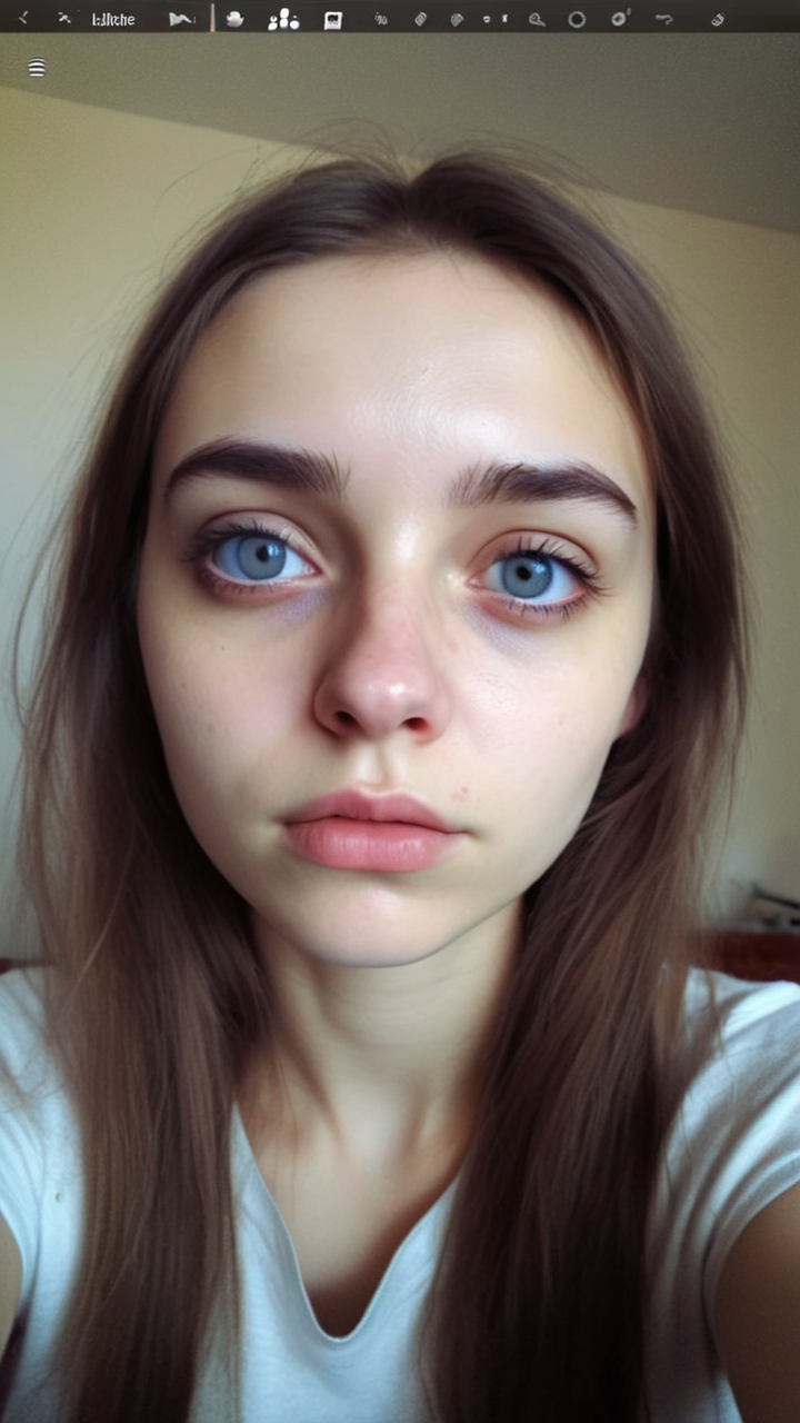 lifelike webcam jpeg selfie of an incredibly beautiful girl, melancholy looks