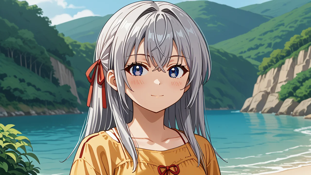 <lora:Alisa_Alya_Mikhailovna_Kujou_from_Alya_Sometimes_Hides_Her_Feelings_in_Russian:1>, girl, summer, anime style, 1 girl, solo