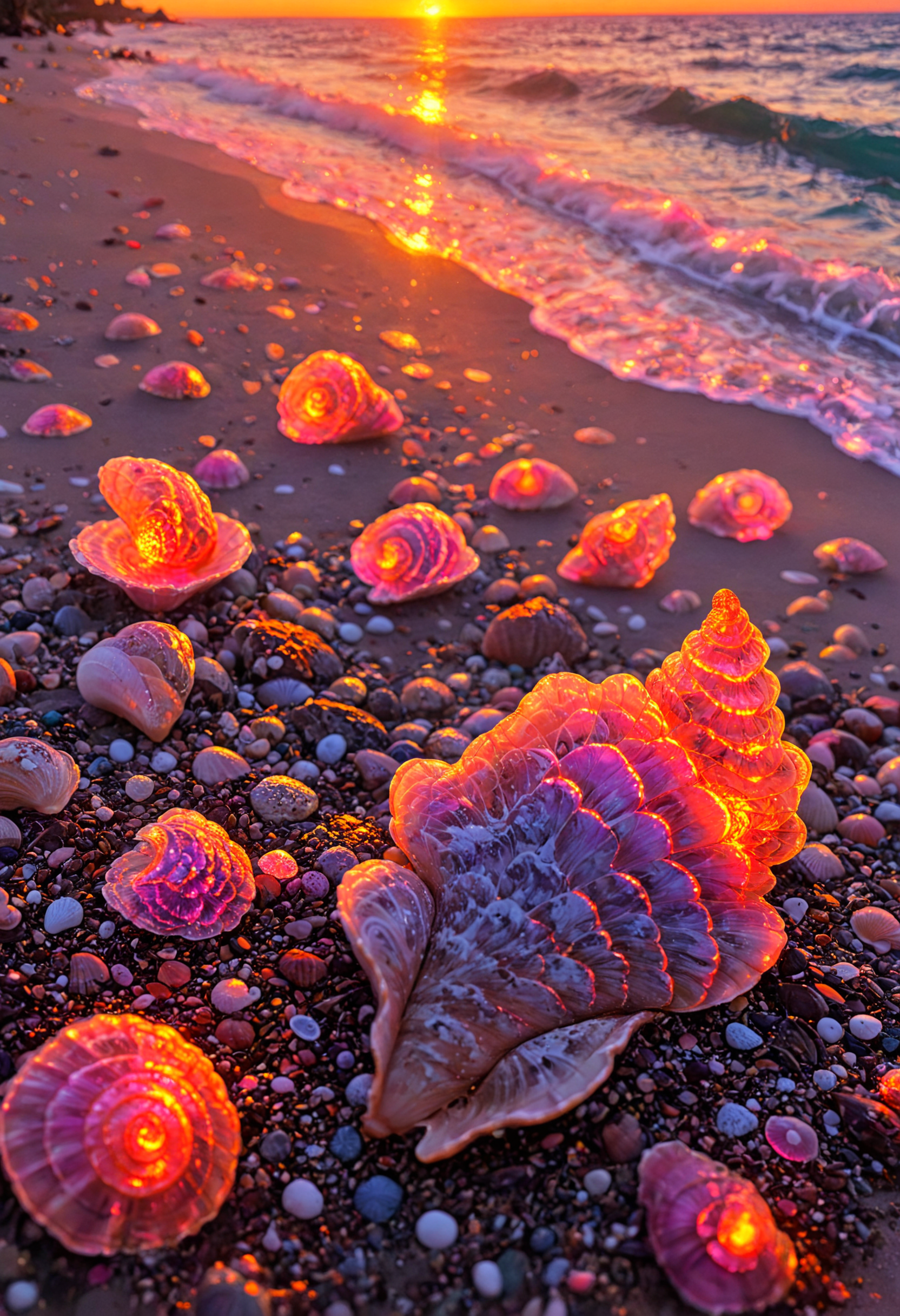 pink glowing seashell, sunset, beach, <lora:aidma-Image UpgraderXL-v0.1:1>, detailemaximizer, <lora:PsychadelicChaosWorldMorphXL:1>, PsychadelicChaos, psychadelic,