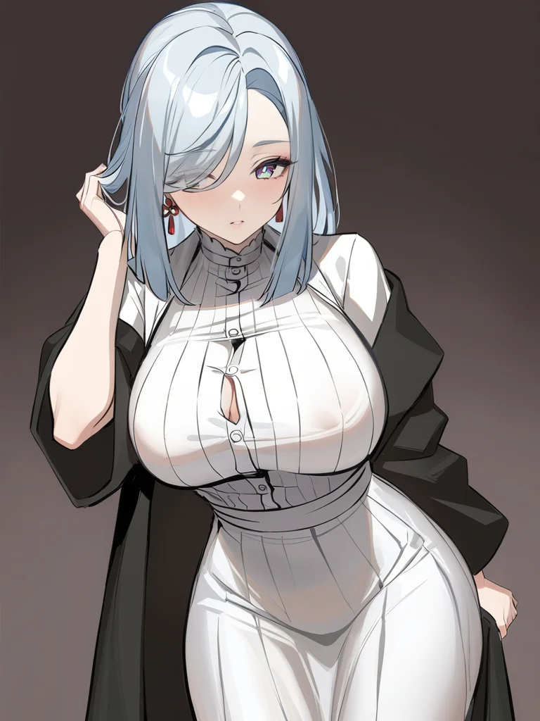 <lora:xl_Fern4:1>,she is wearing the "feilun" outfit which includes black long coat and white long dress,(shenhe \(genshin impact\):0.7),, masterpiece, best quality,
