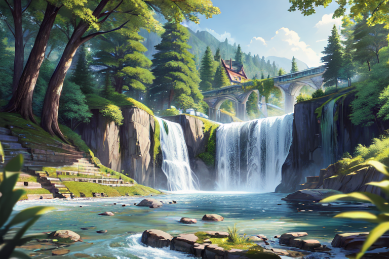 highly insanely detailed, masterpiece, top quality, best quality, highres, 4k, 8k, RAW photo, (very aesthetic, beautiful and aesthetic),  
(code_style,codestyle),(sympattern,geometric pattern),Doodle,colorful,symbolic patterns, 
<lora:CodeStyle (half generic class)_564920:0.6>, 
(1girl:1.3), 1other, 
National_Park,waterfront_location,creek,Valley,hypostyle_hall,massive_dam_structure,Village,trail,âââ