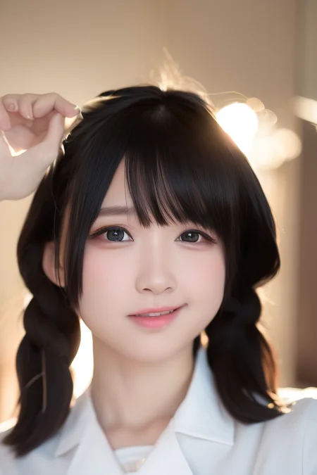 aliga, black hair, short hair, 1girl,ulzzang-6500-v0.7, (raw photo:1.2), ((photorealistic:1.4))best quality ,masterpiece, illustration, an extremely delicate and beautiful, extremely detailed ,CG ,unity ,8k wallpaper, Amazing, finely detail, masterpiece,official art,extremely detailed CG unity 8k wallpaper,,cute,{{student}},{{{school uniform}}},ama usa an uniform,  <lora:AligaLora_v1:0.8>,
