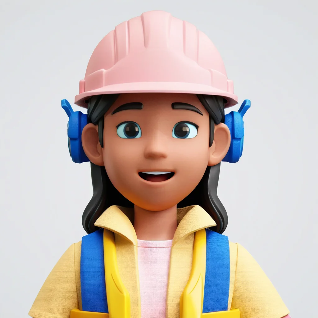clay style,1girl,solo,long black hair,open mouth,white background,blue eyes,looking at viewer,yellow safety helmet,pink dress,smile,brown skin,upper body,3d,<lora:clay style:0.4>,