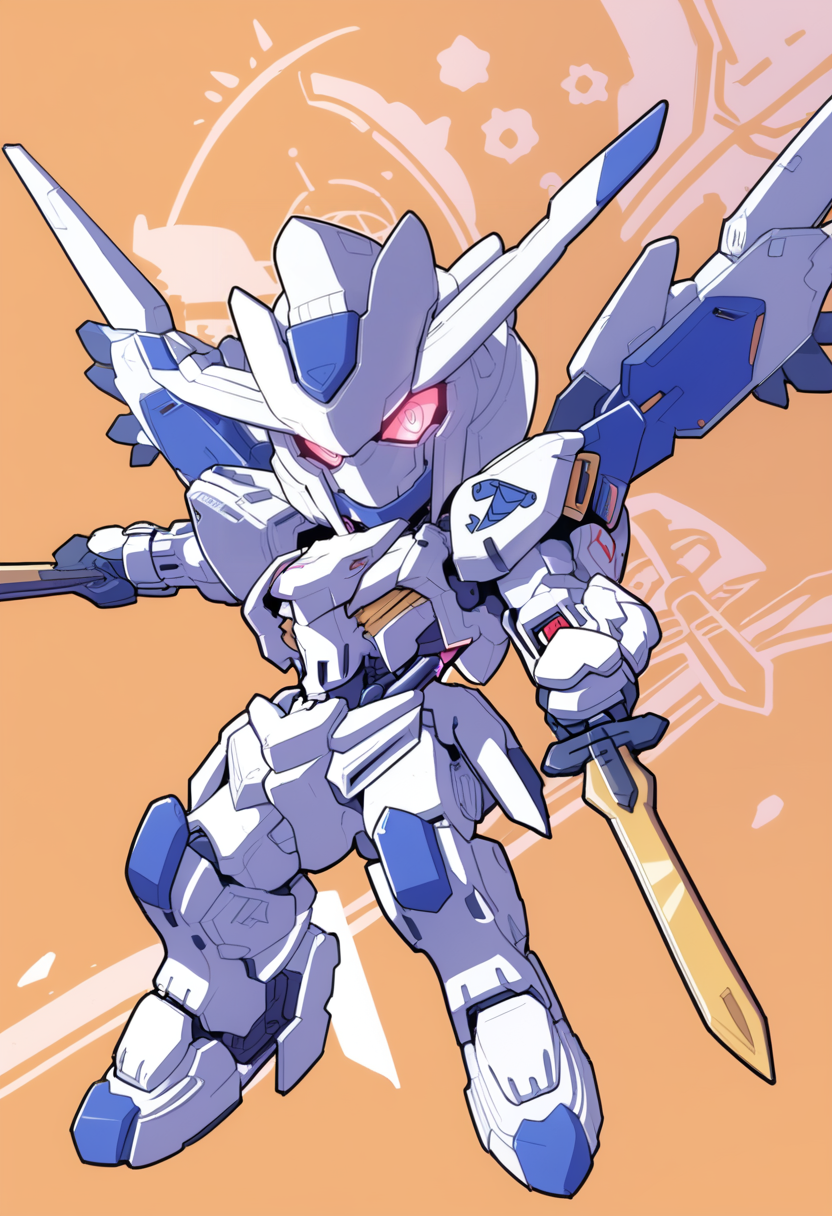 (score_9:0.9),score_8_up,score_7_up,(zPDXL3),(zPDXL),
gundam bael,mecha,dual wielding,no humans,chibi,sword,solo,zoom layer,holding sword,science fiction,looking at viewer,spread wings,dated,<lora:Gundam Bael ponyXL v1:1>,