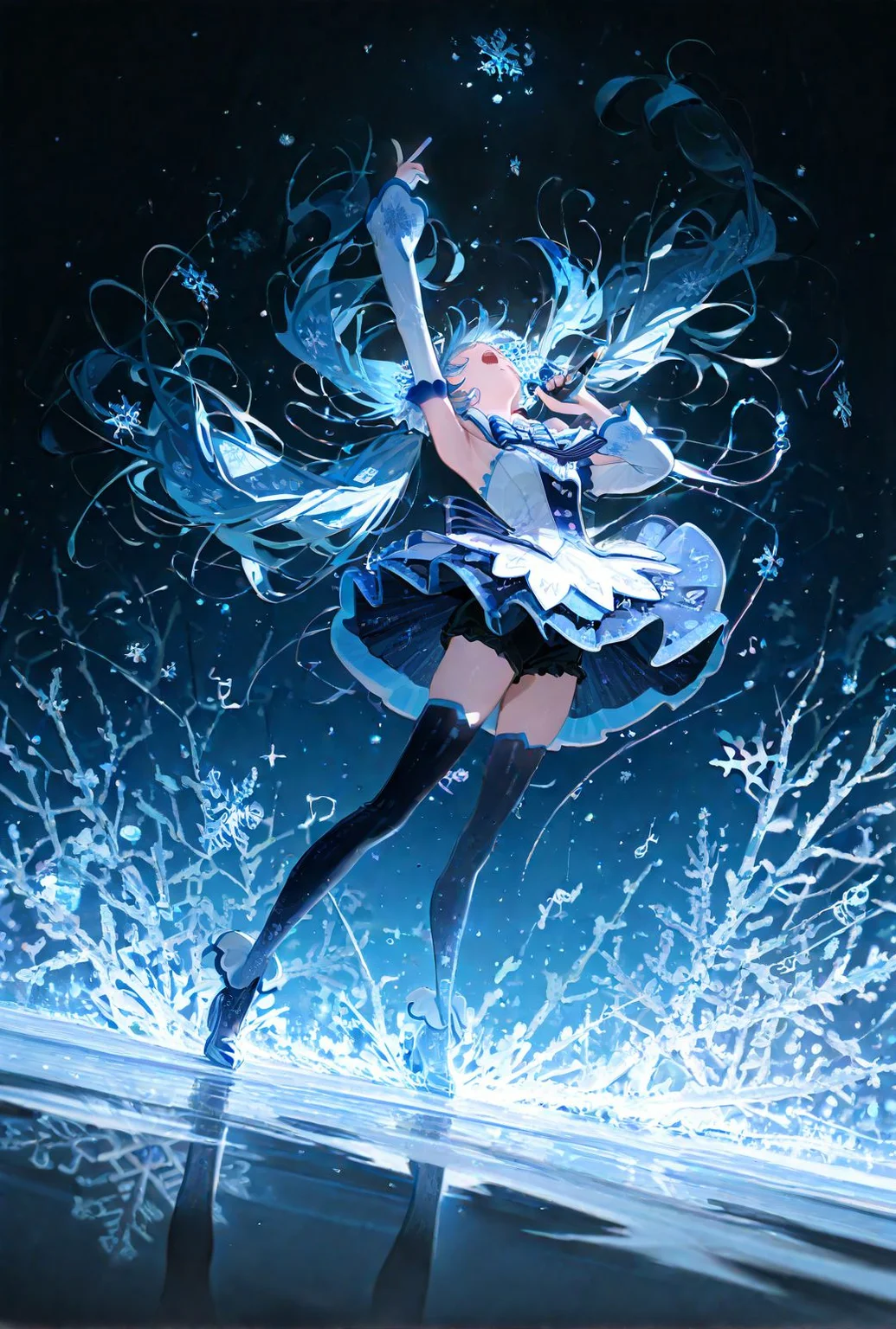 masterpiece,best quality,amazing quality,very aesthetic,absurdres,newest,1girl,yuki miku,snowflake,snowflake hair ornament,snowflake print,snowflakes,striped bow,twintails,long hair,cyber fashion,musical note,eighth note,singing,dynamic pose,reflection,<lora:Snowflake:1>,
masterpiece,best quality,amazing quality,very aesthetic,absurdres,newest,<lora:ponyv5_noobV065S_1_adamW:0.5>,<lora:AIイラストおじさん_style_illustrious_goofy:0.4>,<lora:USNR STYLE_XL_loha:0.5>,<lora:illustrious_noobai_epsilon_pred_11_very_aesthetic_v1:0.5>,<lora:illustrious_noobai_epsilon_pred_1_best_quality_v1:0.5>,