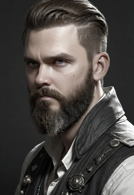 portrait of a bearded man, a black and white drawing of a man with a beard, epic pencil illustration, epic portrait illustration, artgerm craig mullins, martin ansin artwork portrait, by Grzegorz Domaradzki, great digital art with details, by Patrick Pietropoli, highly detailed character design, very coherent. high detail, pirate portrait, epic digital art illustration