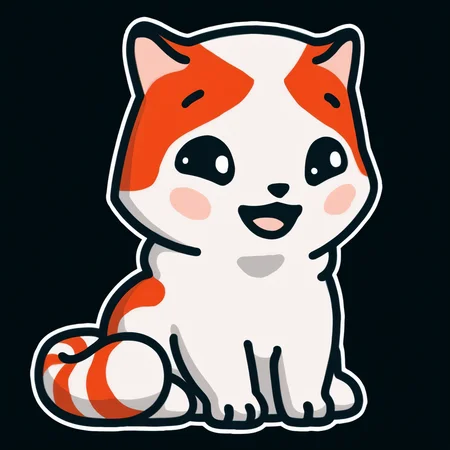 masterpiece, best quality, marseystyle,
solo, domestic cat, white fur, orange fur, black eyes, striped tail, sitting, :D, blush, black background
<lora:marseystyle:1>