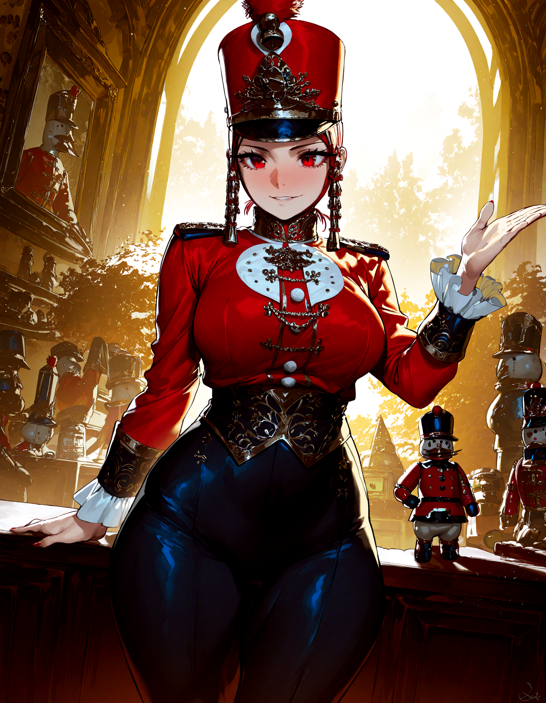 1girl ,nutcracker, detailed background, breast, thick thigh,
, rella, rolua, thirty_8ght,
speedl00ver
,masterpiece, best quality, newest, absurdres, highres,
<lora:illustrious_noobai_epsilon_pred_1_best_quality_v1:0.4> ,<lora:illustrious_noobai_epsilon_pred_1_masterpieces_v1:0.4>, <lora:illustrious_noobai_epsilon_pred_11_very_aesthetic_v1:0.4>, <lora:ponyv5_noobV065S_1_adamW:0.6>, <lora:add-detail-xl:0.4>, <lora:GEN(illust) 0.2v:0.6>,<lora:cfg_scale_boost:0.4>,  <lora:Holiday_Nutcracker:0.5>