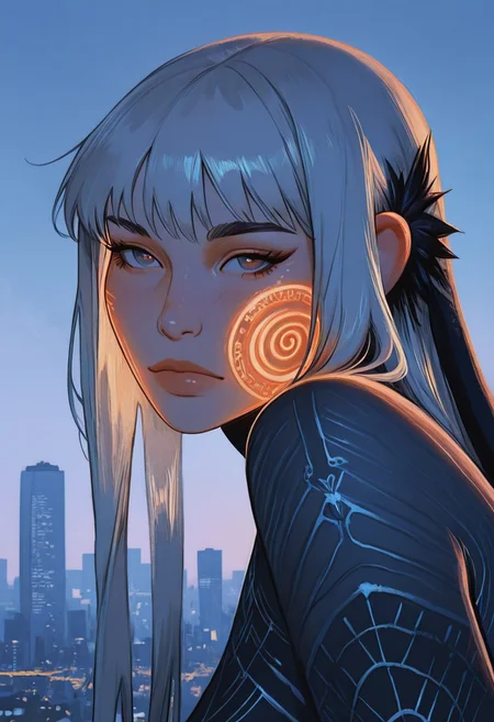 masterpiece,best quality,amazing quality,very aesthetic,absurdres,newest,detailed eyes, realistic body, realistic, 
1girl, solo, face, portrait,double exposure,side view of a woman,(big city skyline in the hazy distance like Sydney) contrast, caustic raytracing, trending on artstation, magic hour, magical allure, under glow, sexualized, delightful, DoubleExposure with city, bladerunner, orange and blue color palette, spiral patterns tattoo, outdoors, looking to side 
 <lora:OmniReal:0.86> <lora:Laaura_style:0.35> <lora:GTHAN-IL:0.7> <lora:fashiongirl-v1-ILXL:0.9> <lora:Sebi_style:0.79> <lora:PRSNL-4:0.65> <lora:Valentaine-Illustrious-000016:0.8>