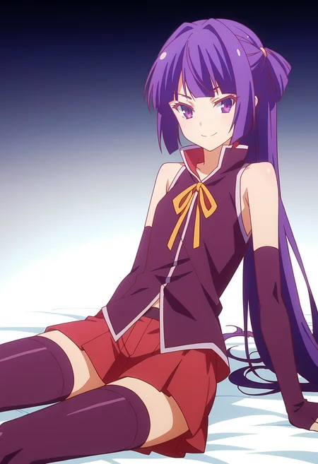 score_9, score_8_up, score_7_up, source_anime, 2d,
Chlammy Zell, 1girl, purple hair, long side strand, purple eyes, asymmetrical hair, small breasts, purple shirt, bare shoulders, purple gloves, yellow ribbon, black undershirt, red skirt, purple pantyhose,
anime coloring, anime screencap, detailed eyes, zPDXL, perfect faces, uncensored, rating_explicit, <lora:chlammy_zell_1-000035:1>
lying, on side, smile,