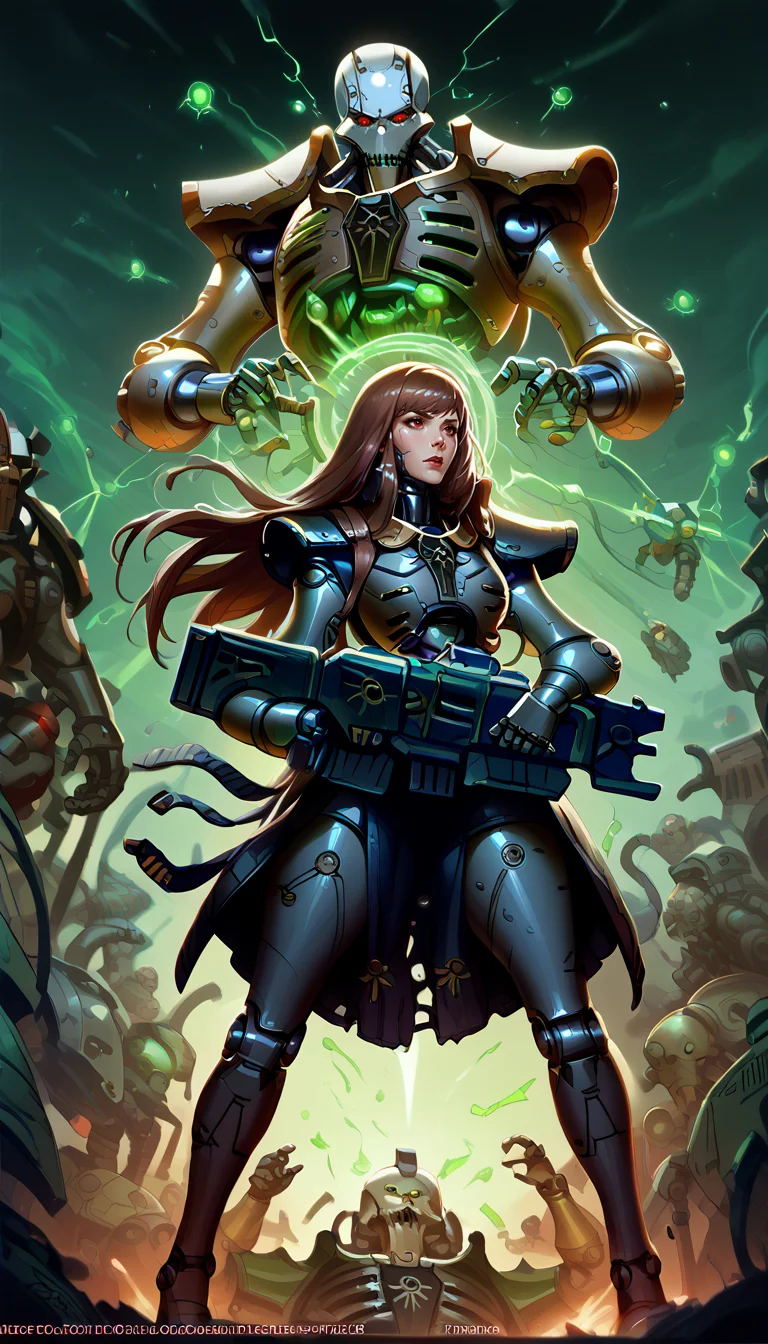 score_9, score_8_up, score_7_up, 1girl, , necron, robot, green energy, wh40k, holding gun, black armor, science fiction, mecha, from below, <lora:Necron_race_WH40K:1>
from from belov,
<lora:commissar_uniform_WH40K:0.8>, commissar uniform, long coat,
<lora:Zeronis_Style:0.8> zeronis,
<lora:Expressive_H:0.6> Expressiveh,
<lora:princess_pony_v1:0.5>,
<lora:PulenKompot-Ganassa Style-PonyXL:0.5> ganassa,
<lora:rapi-nikke-richy-v1_pdxl:0.8> rapidef, red eyes, brown hair, long hair, bangs,