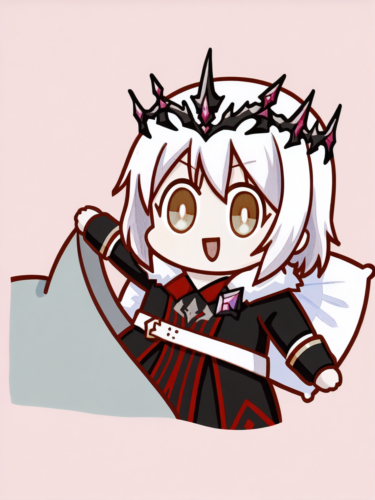 score_9, score_8_up, score_7_up, score_anime, uncensored, BREAK, <lora:Emils_PDXLv0.2:0.8> emils-v2, 1girl, adult, crown, looking at viewer, simple background, <lora:Seggs_XLPD:1> Seggs, chibi, open mouth, smile