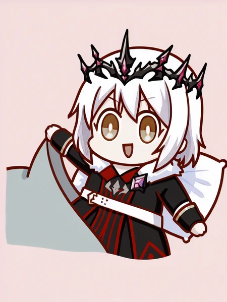 score_9, score_8_up, score_7_up, score_anime, uncensored, BREAK, <lora:Emils_PDXLv0.2:0.8> emils-v2, 1girl, adult, crown, looking at viewer, simple background, <lora:Seggs_XLPD:1> Seggs, chibi, open mouth, smile