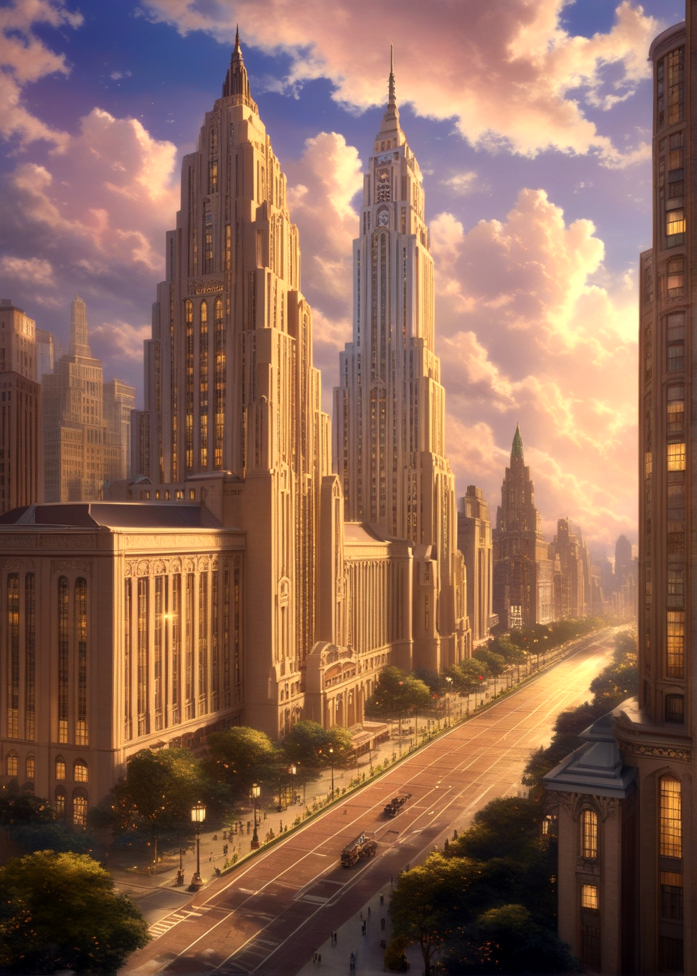 score_9, score_8_up, score_7_up,
<lora:Art_Deco_(Architecture)_(SDXL)_(AD):0.8> Art Deco, scenery, architecture, monumental architecture,  building, city, cityscape,
8K, In'ei, chiaroscuro, rim lighting, perfect depth of field shot, beautiful, subsurface scattering, idealized city, wide beautiful boulevards, busy city center, parks and manicured lawn areas, large parks, plazas, detailed fluffy anime clouds, skyscrapers, made out of limestone, art deco windows, photographic realism, soft lighting, soft shading,  art by Thomas Kinkade,
BREAK zPDXL, zPDXLxxx, <lora:wowifierXL:0.2> art by mooncryptowow <lora:sdxl_lightning_8step_lora:0.4> <lora:detailed_notrigger:0.5>