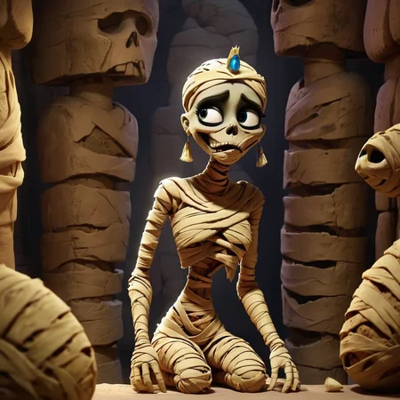 <lora:SDXL_mummy_Sa_May:1> mummy, a desiccated mummy princess Disney style