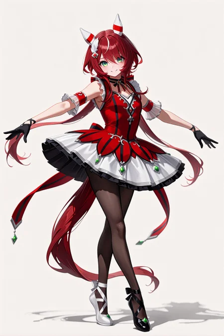 1girl, solo, win variation \(umamusume\), horse girl,
red dress, sleeveless dress, black gloves, asymmetrical footwear, black footwear, white footwear, black pantyhose, red bow, black bow, white bow,
smile,
standing, ballerina,
full body,
white background, looking at viewer,
<lora:winvariationillv2:0.9>,
masterpiece, best quality, amazing quality, very aesthetic, absurdres, highres, newest, <lora:xl_saturation_slider:0.1>, <lora:add-detail-xl:1>, <lora:illustriousXLv01_stabilizer_v1.164:0.4>, <lora:reduce_wrinkles_illstriouosv0.1_ADDifT_2_in_1_v1.2:0.9>,