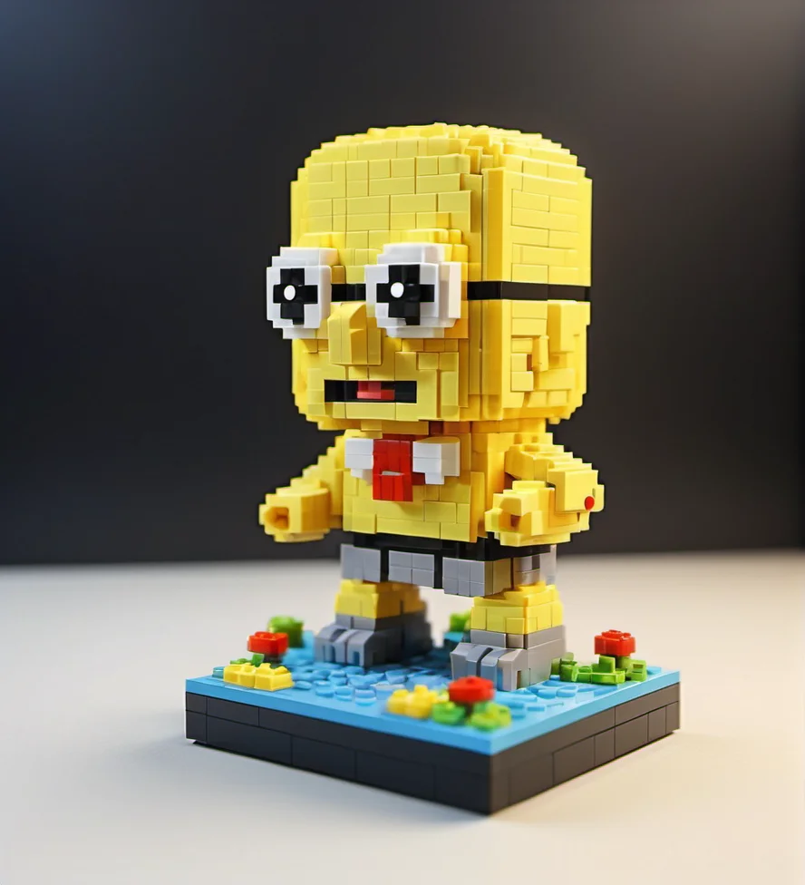 Lego pixel art,toy,3d model,detailed,playful,creativity,fine craftsmanship,childhood,hobby,indoor,studio lighting,<lora:å¾®ååç´ -000009:0.6>,Spongebob Åboshi Squidward,