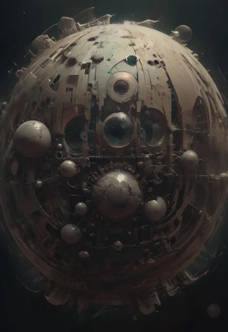 Surreal circles glitchcore, double exposure, poster style, geometric, circles and spheres, glitchy, eerie