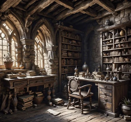 RAW photo, (masterpiece:1.3), subsurface scattering, heavy shadow, (high quality:1.4), (intricate, high detail:1.2), professional photography, HDR, High Dynamic Range, realistic, ultra realistic, photorealistic, high resolution, film photography, ambient lighting, atmospheric effects, <lora:detail_slider_v4:2>, OverallDetail,  <lora:FantasyStudy:1> , 1boy, book, bookshelf, box, brown eyes, chair, closed eyes, dress, fanstu, hood, indoors, night, old, potted plant, quill, robe, scenery, solo, sunlight, table, window, wizard hat, wooden floor