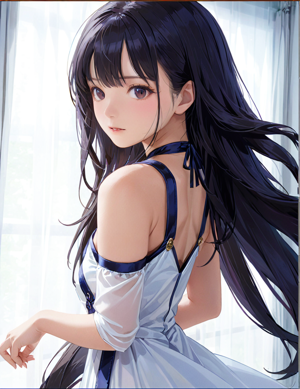 (masterpiece:1.0), (best quality:1.0), (ultra highres:1.0),(ultra detailed:1.0), (sharp focus1:0), (RAW photo:1.0), (Realistic:1.0),
detail fair skin, cool look,
((sjvgxq:1.4), white long dress, black long hair),
 <lora:sjvgxq_Shinonome_UmiSdxl5_101 x40:1>