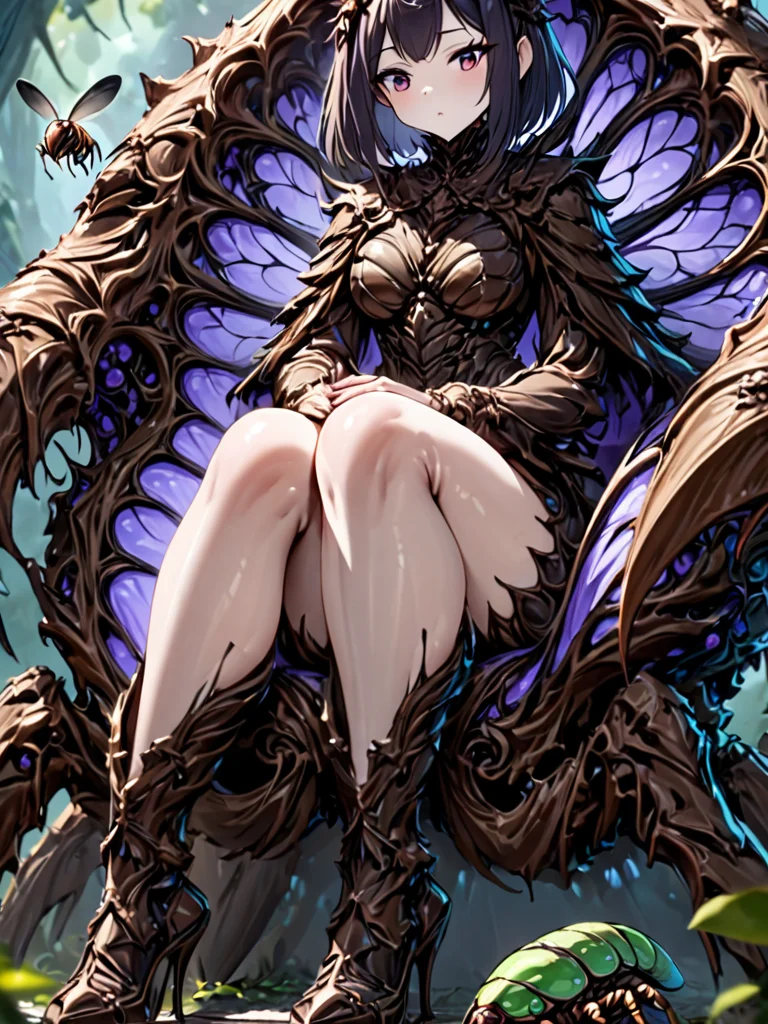 monsterworld, masterpiece,high resolution,detail,
woman,sitting, insect chair,female focus,outside 
 <lora:monster_world-xl-10:0.8>