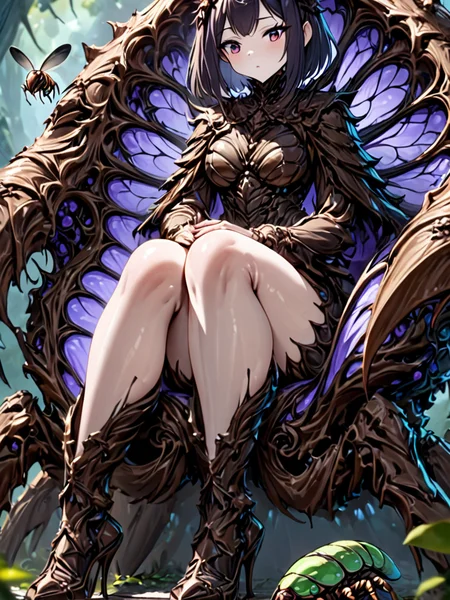 monsterworld, masterpiece,high resolution,detail,
woman,sitting, insect chair,female focus,outside 
 <lora:monster_world-xl-10:0.8>
