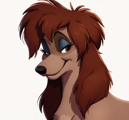 score_9,score_8,score_7,source_furry,
rita_oliver, rita_saluki, saluki, solo, white background, brown eyes, simple background, brown hair, no humans, smile, looking at viewer, long hair, 1girl, closed mouth, dog, makeup, feral, movie, safe,
 <lora:Rita_Oliver:1> rita_oliver,