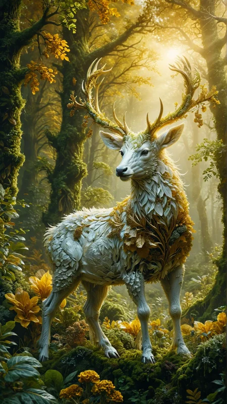 hyper realistic, a majestic white stag with golden antlers standing in a sunlit clearing, surrounded by ethereal forest spirits, glowing flora, magical atmosphere 
 <lora:ral-sld:1> ral-sld
<lora:add-detail-xl:1>
<lora:MJ52:0.35>,
<lora:SDXLFaeTastic2400:0.325>,
(settings by AIDigitalmediaaggency:0.0001),
OverallDetailXL