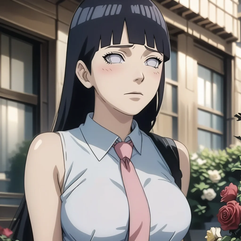 score_9, score_8_up, score_7_up, source_anime,masterpiece,best quality,highres,absurdres,official art,official style,source_anime,anime screencap,anime coloring,megami magazine,anime,animated,explicit,
solo,face focus, large breasts, jewelry, rose ornament,pink necktie,white shirts,bare shoulder,sleeveless,, hinata hyuga, lavender eyes, <lora:hinata_hyuga_pony_v1:1>,