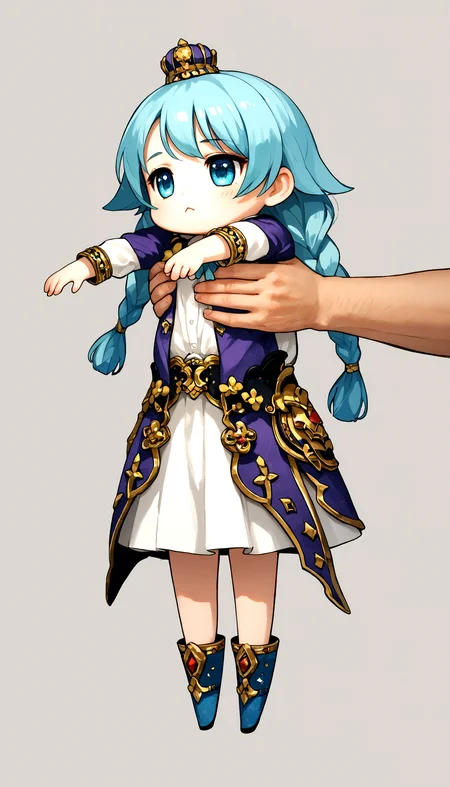 <lora:MordimortV2_epoch_9:0.75> mordimort, cowboy_shot, <lora:LongCatMeme_XLPD:0.8> IncrsXLLCM, full body, chibi, holding person, score_9, score_8_up, score_7_up, (high quality, detailed, beautiful)