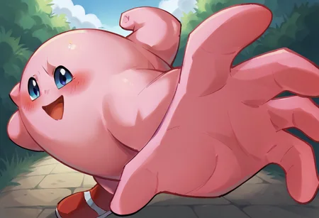 score_9,score_8_up,score_7_up,score_6_up,score_5_up,score_4_up,score_anime,1girl,solo,
<lora:LongKirby:1>,LongKirby,dark blue eyes,pink body,blush,red shoes,
(long_legs),thick_thighs,<lora:PepePunchMeme_XLPD:1> IncrsPunchMeme, incoming punch,